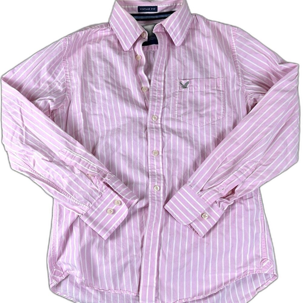 American Eagle Vintage Fit Shirt Mens Small Pink White Striped Button Up